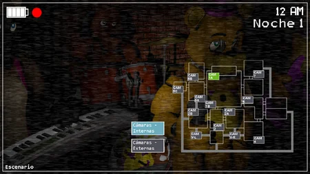 Fredbear and band member on the main stage with musical instruments in After Nights at Freddy's