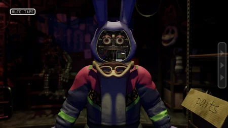 Tootsie the damaged clown animatronic in the Parts and Service basement