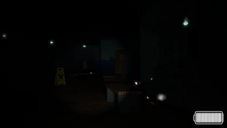 Pirate Caverns first-person exploration with flashlight, Mickey warning sign, and battery indicator