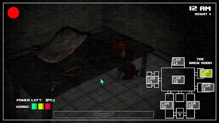 Camera view of the Back Room in Five Nights with 39 showing a dark storage area