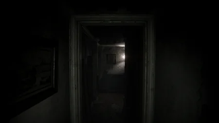 Gloomy doorway view into a dark corridor in the Afton family house