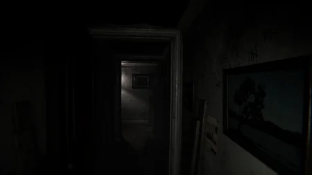 Shadows Awaken - Dim hallway with flickering light and deteriorating walls