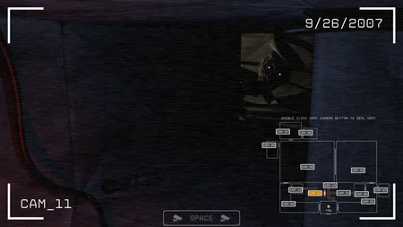 Animatronic inside ventilation duct with instructions to double-click to seal vent in Showman's: The Awakening