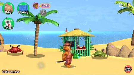 Tyke and Sons Lumber Co. - Beach area with palm trees and crab NPCs
