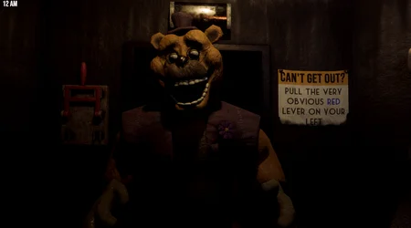 Fredbear appearing aggressively at the office door in Welcome to Fredbear's